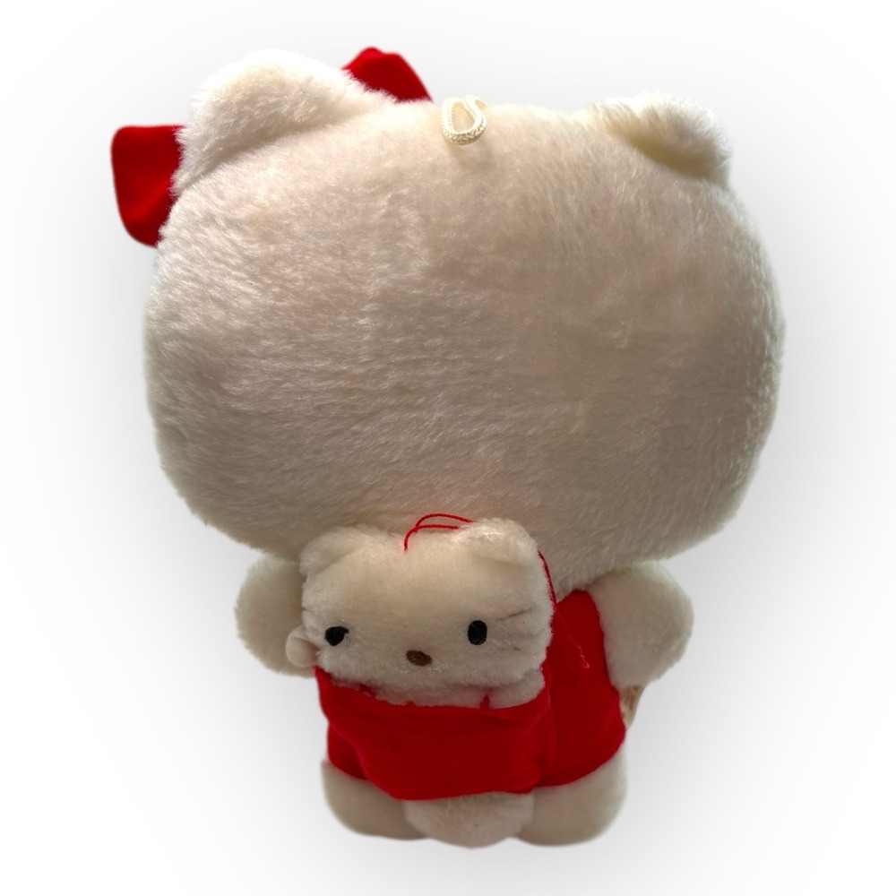 Vintage 1976 Sanrio Hello Kitty Plush 10" Red Overalls w/ Mini Kitty Backpack - Picture 5 of 16